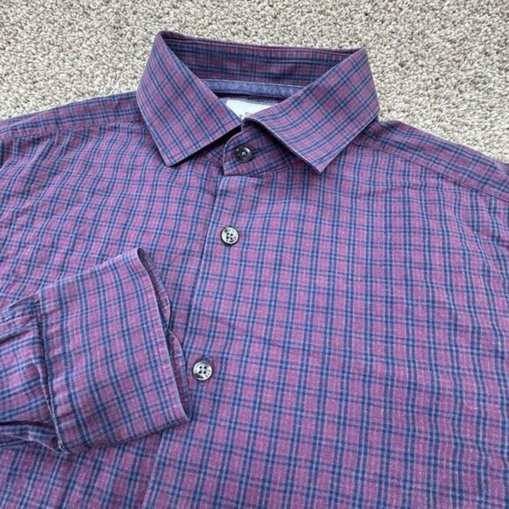 Charles Tyrwhitt Men's Plaid Button Down Slim Fit Size 16/34 Red Blue Gray